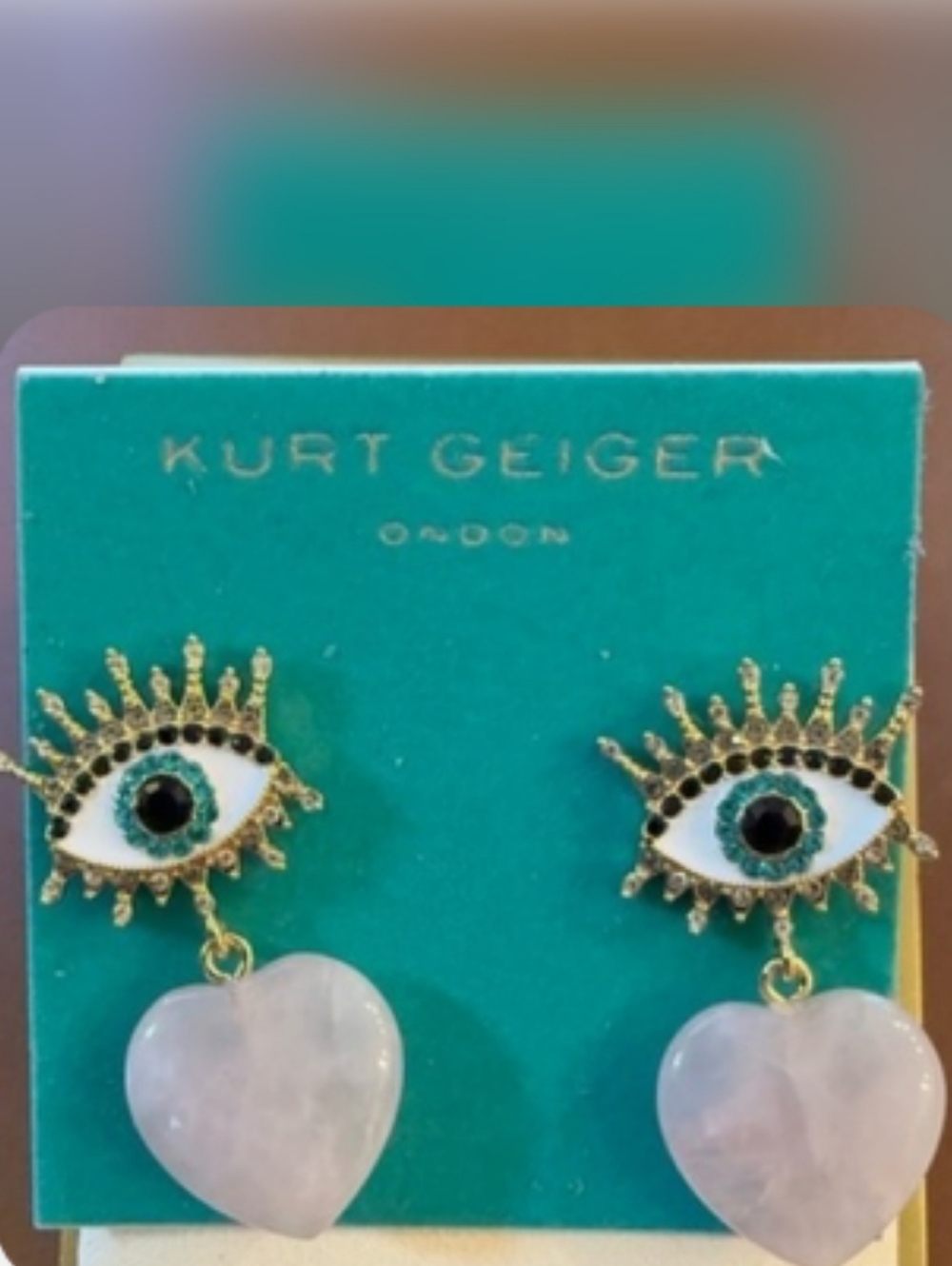 Kurt Geiger Evil Eye Pink Heart Drop Earrings